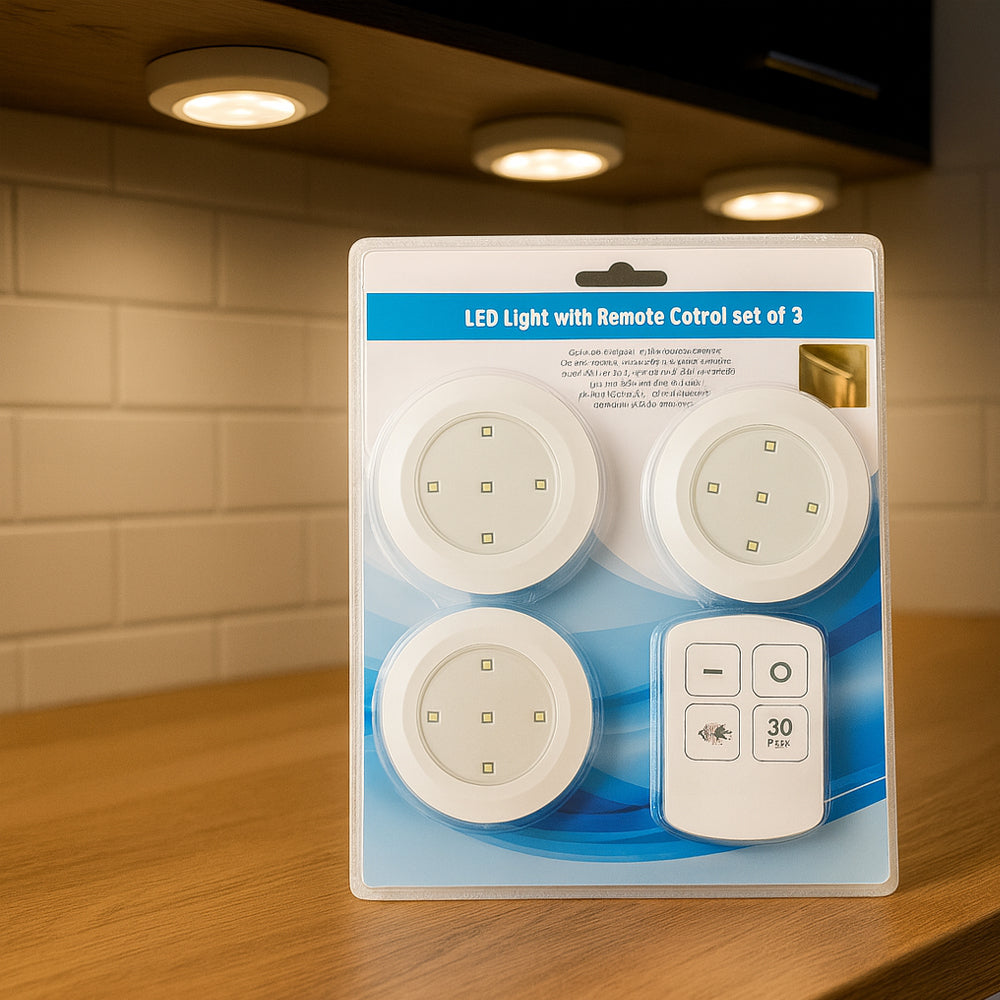 LED spot lys med fjernkontroll – 3 stk.