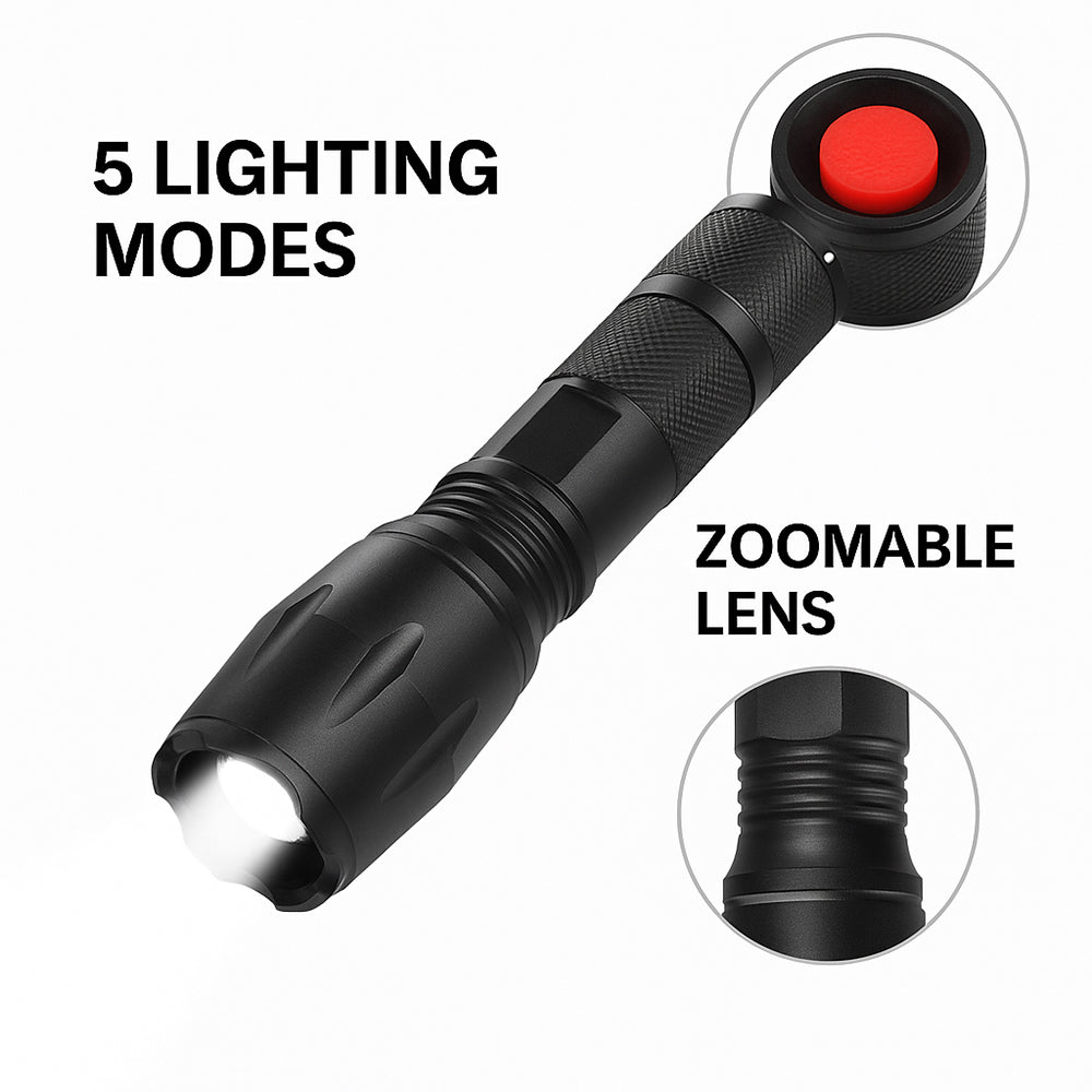 Taclight LED zoomlommelykt (vanntett og støtsikker) m/5 funksjoner