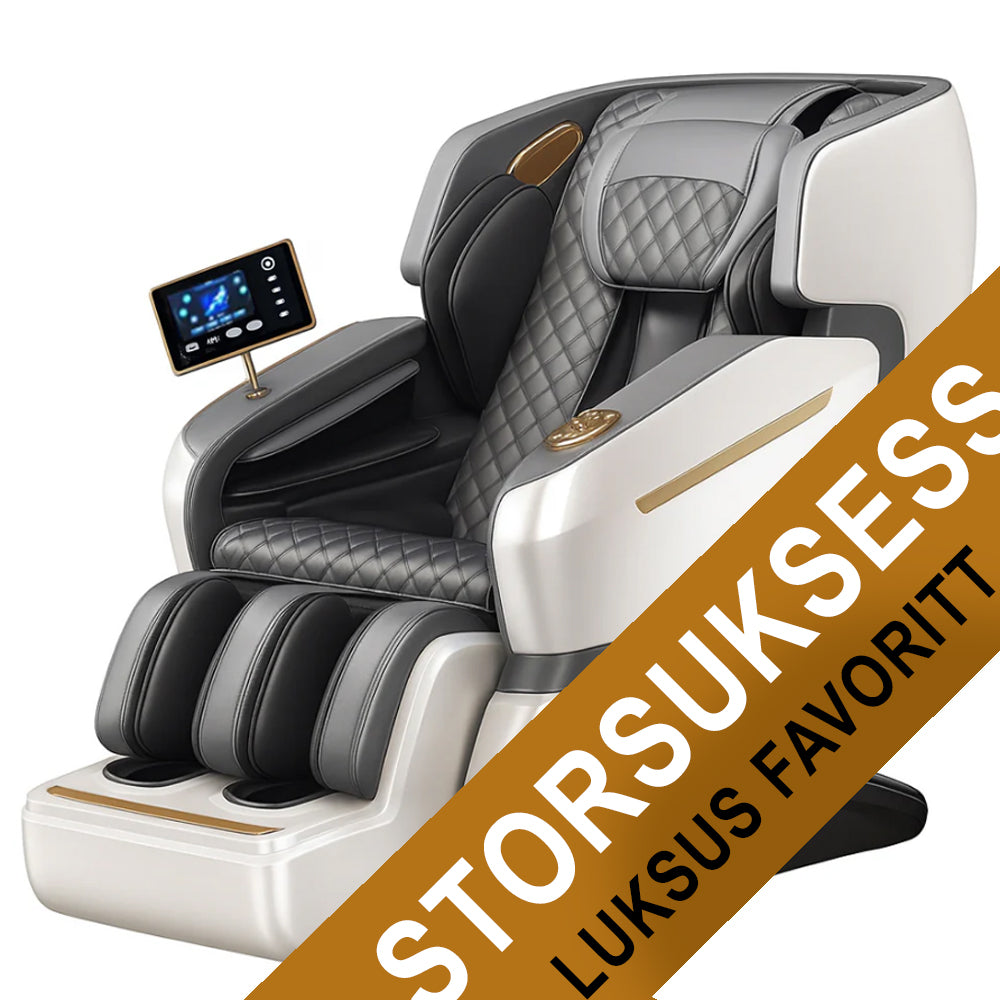 Massasjestol 4D Luksus Pro+ med SL-teknologi, Varme­terapi, Stemmestyring & Touchskjerm - Modell M5 hvit