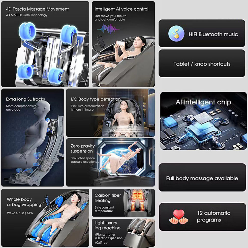 Massasjestol 4D, Lux Pro Edition med SL-teknologi, AI-styring og varme – Modell 988F6
