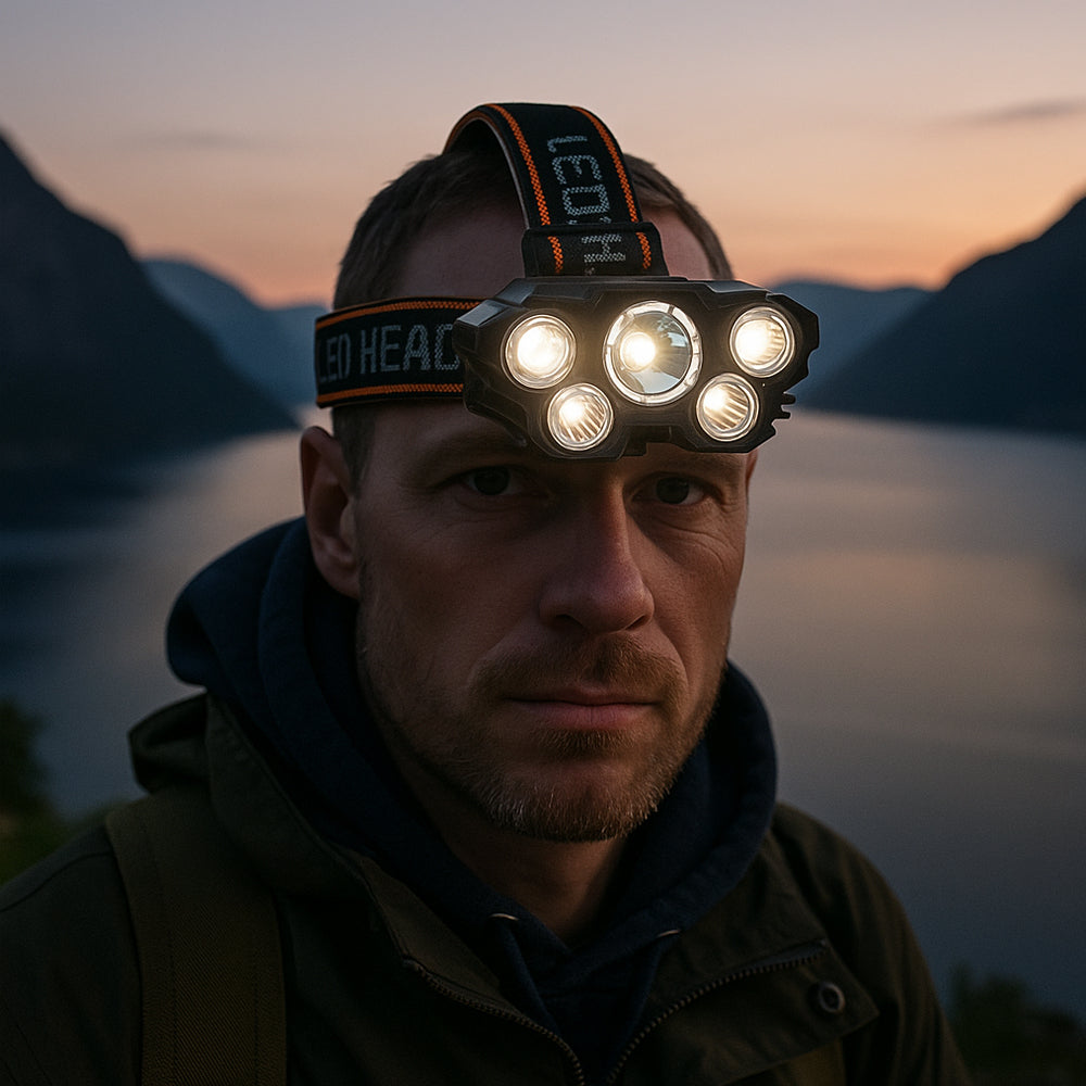 Hodelykt 300 lumen 180° justerbar vinkel – 4 lysmoduser