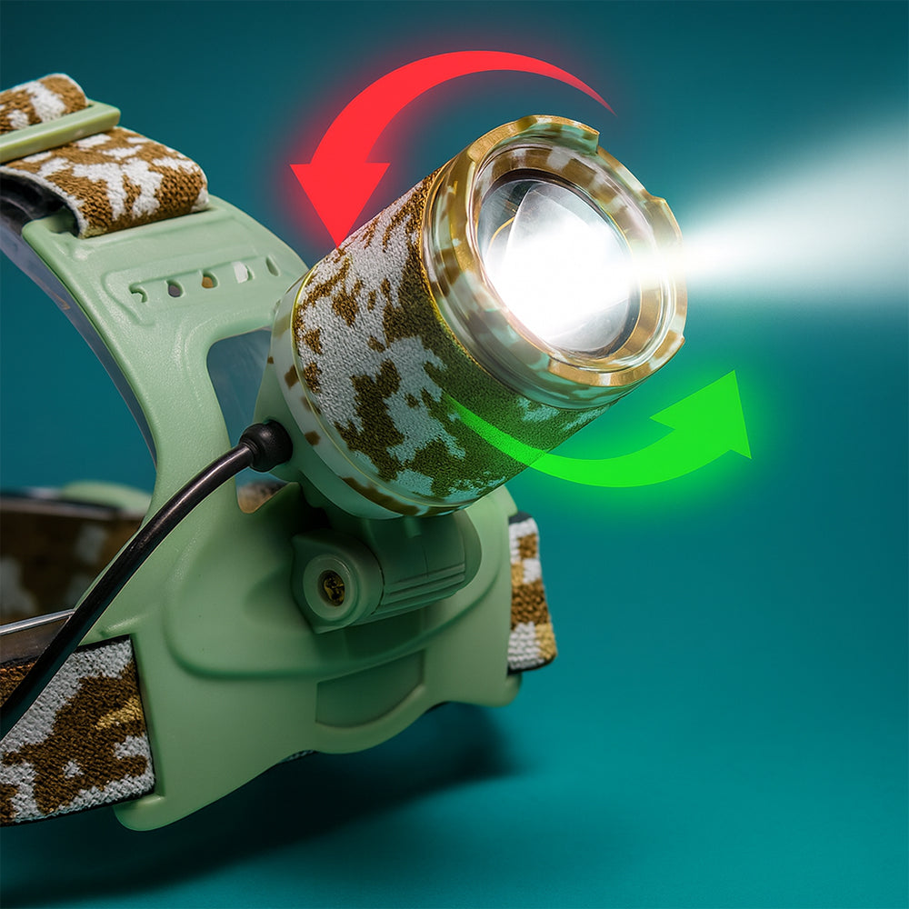 LED Hodelykt med kamuflasje – kraftig med 3 innstillinger