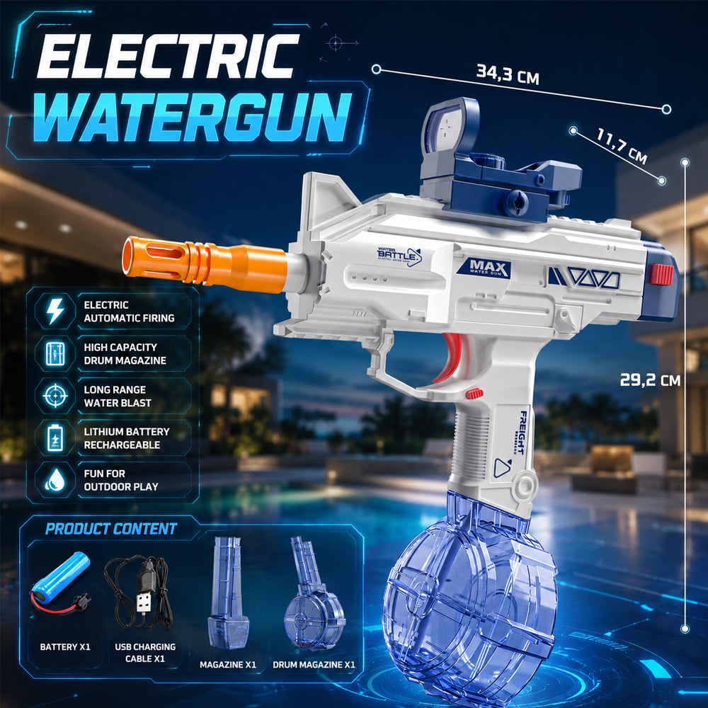 Vannpistol UZI – Elektrisk vannpistol med trommelmagasin