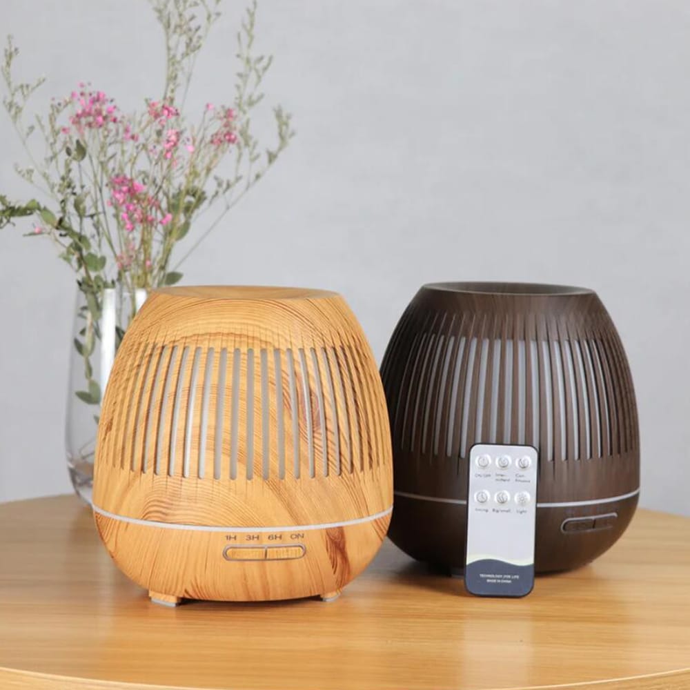 Aroma Diffuser 400 ML med fjernkontroll - Stilren i brun og lys tre -