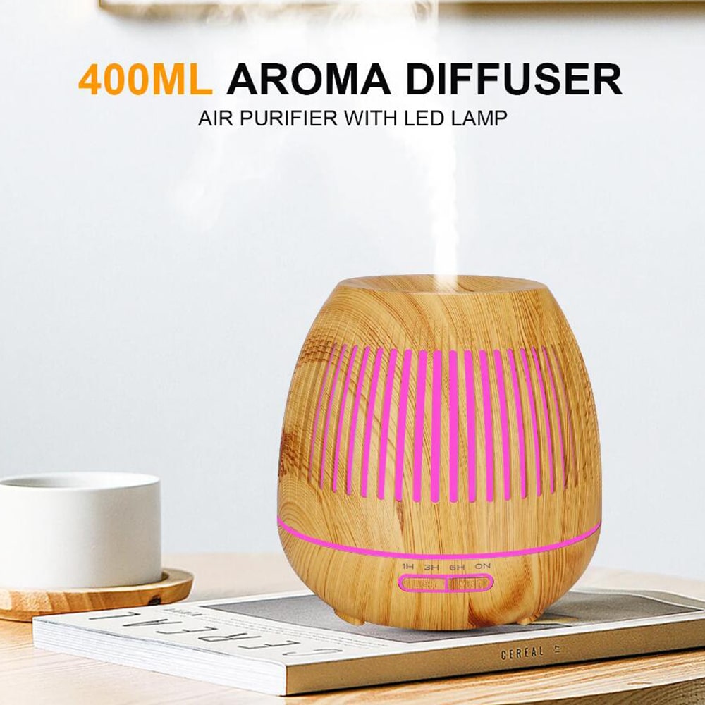 Aroma Diffuser 400 ML med fjernkontroll - Stilren i brun og lys tre -