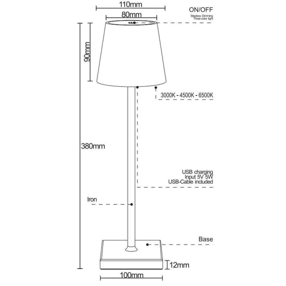 Bordlampe LED med touch - ledningsfri - 4 farger