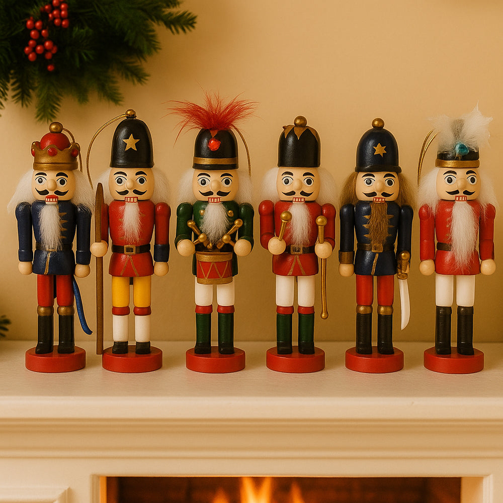 Nøtteknekker-figurer i tre – 12,5 cm, sett med 6 figurer –