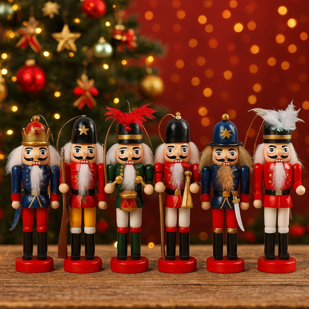 Nøtteknekker-figurer i tre – 12,5 cm, sett med 6 figurer –