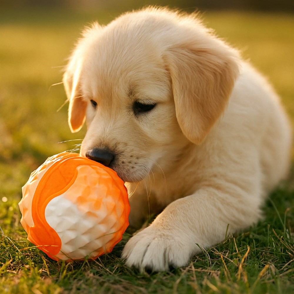 Elastisk Hundeball, oransje eller blå – Gøyal og tyggevennlig ball for aktive hunder