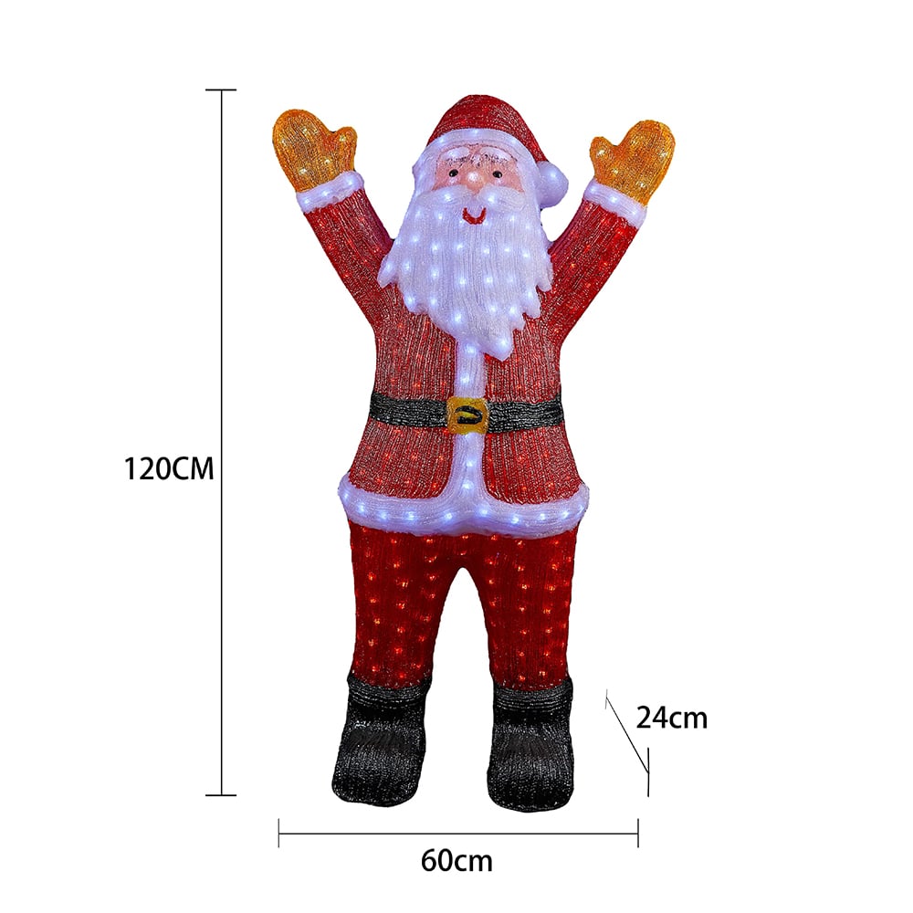 Julenisse i akryl – høyde 120 cm med LED-lys