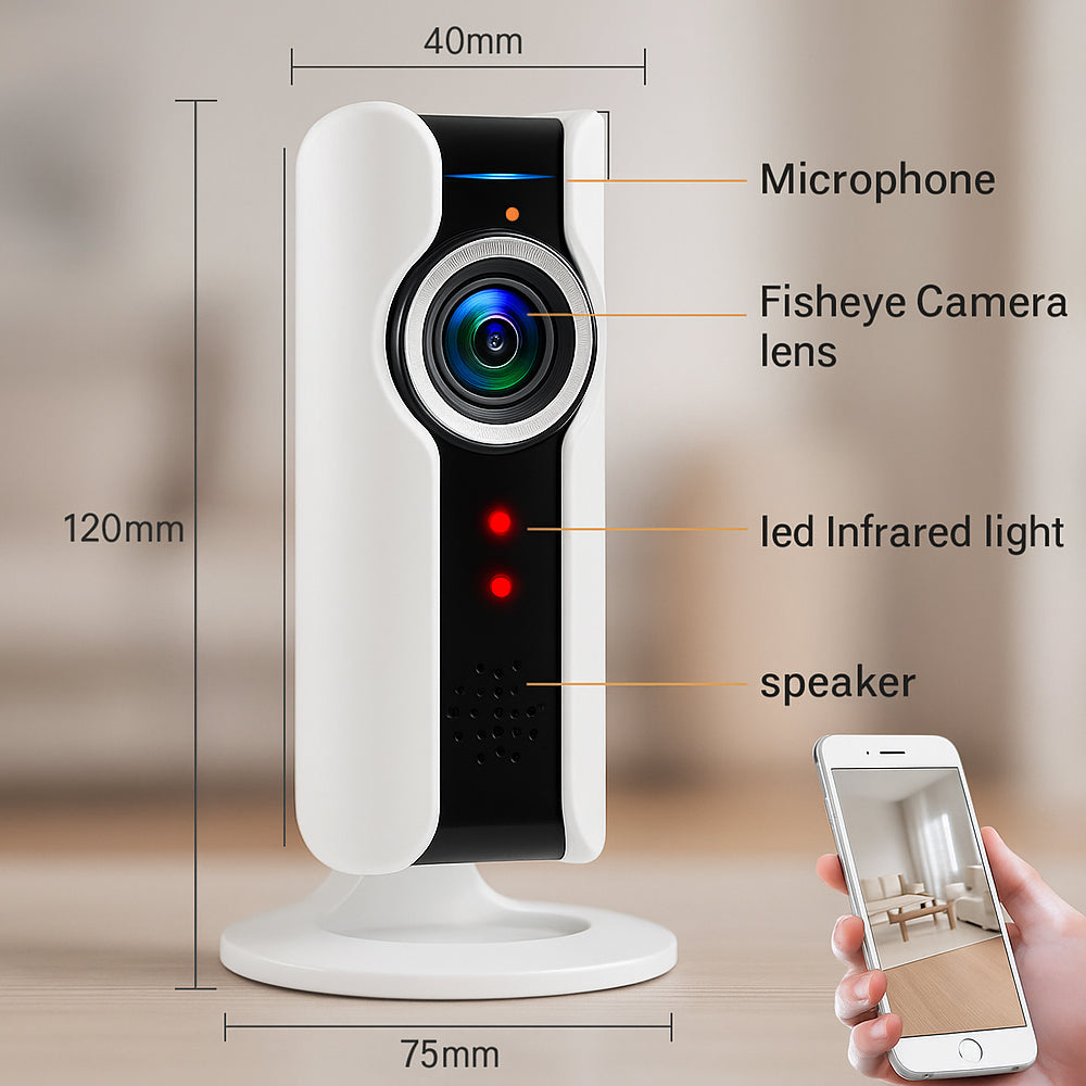 WiFi IP overvåkingskamera med 360° visning og toveis lyd