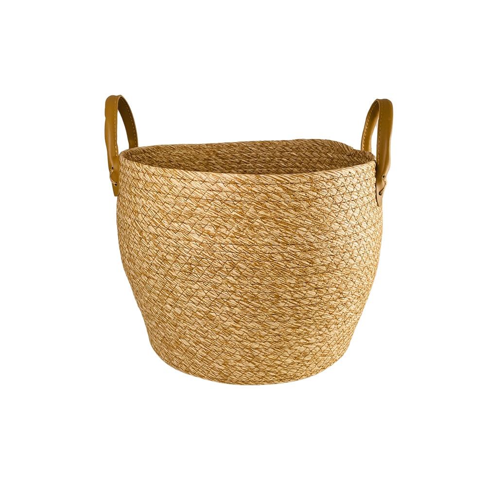 Flettede kurver 3 stk. i sjøgress med kunstlærhåndtak (diameter 31, 28 og 25 cm)