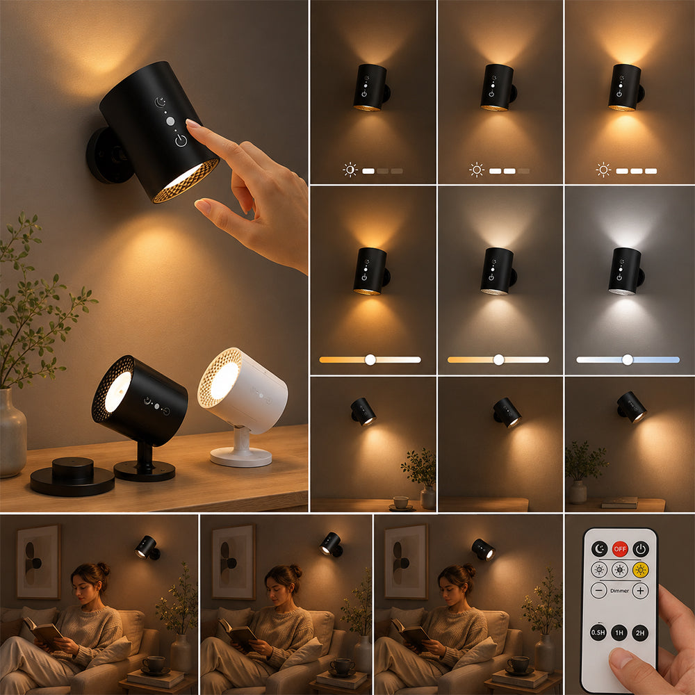 LED-nattlampe 360° roterbar, magnetisk, 3 fargetemperaturer – hvit eller svart