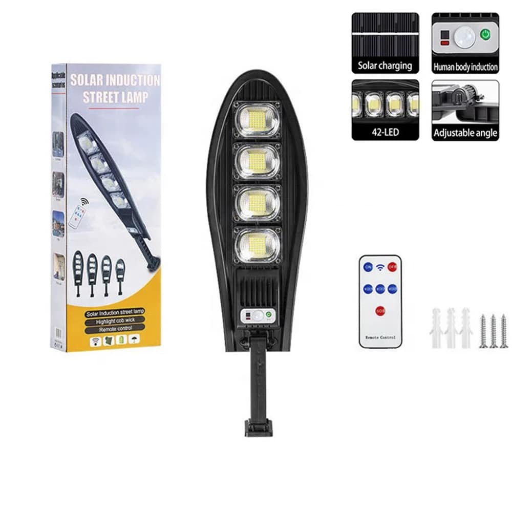 LED-gatebelysning 80W, 168LED m/PIR (infrarød bevegelsessensor) inkl. fjernkontroll, solcelledrevet lys