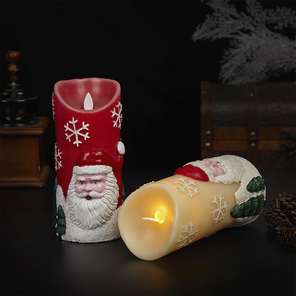 LED-lys med julemotiv - Ø9 x 18 cm - (Rød eller Hvit)