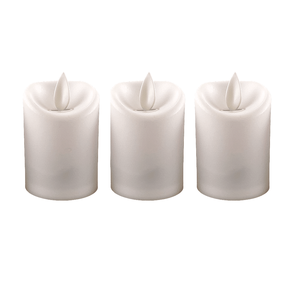 LED-lys i plast - 3 stk. - 7 cm - m/3D flamme og fjernkontroll - hvit