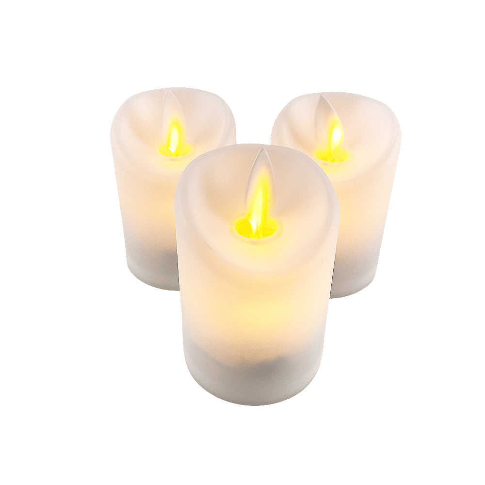 LED-lys i plast - 3 stk. - 7 cm - m/3D flamme og fjernkontroll - hvit