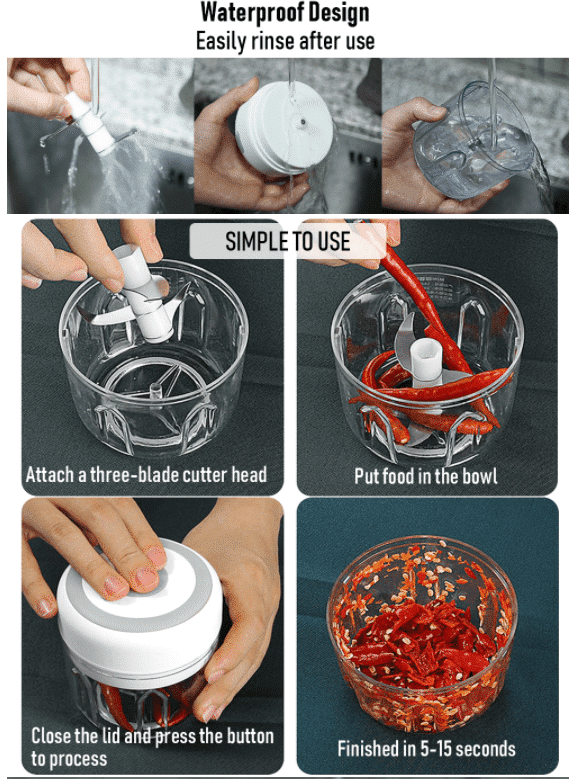 Oppladbar Minihakker (USB) – 100 eller 250 ml.