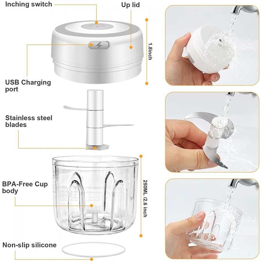 Oppladbar Minihakker (USB) – 100 eller 250 ml.