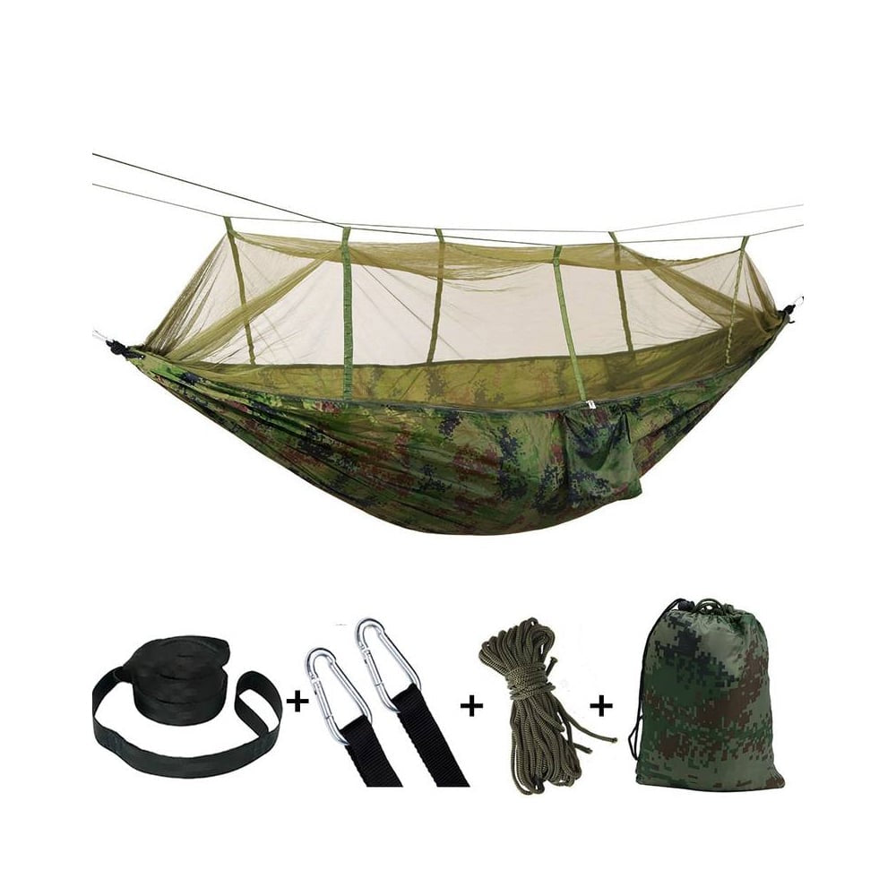Hengekøye med myggnetting (militær, oransje-grå, rosa, grønn eller sort)