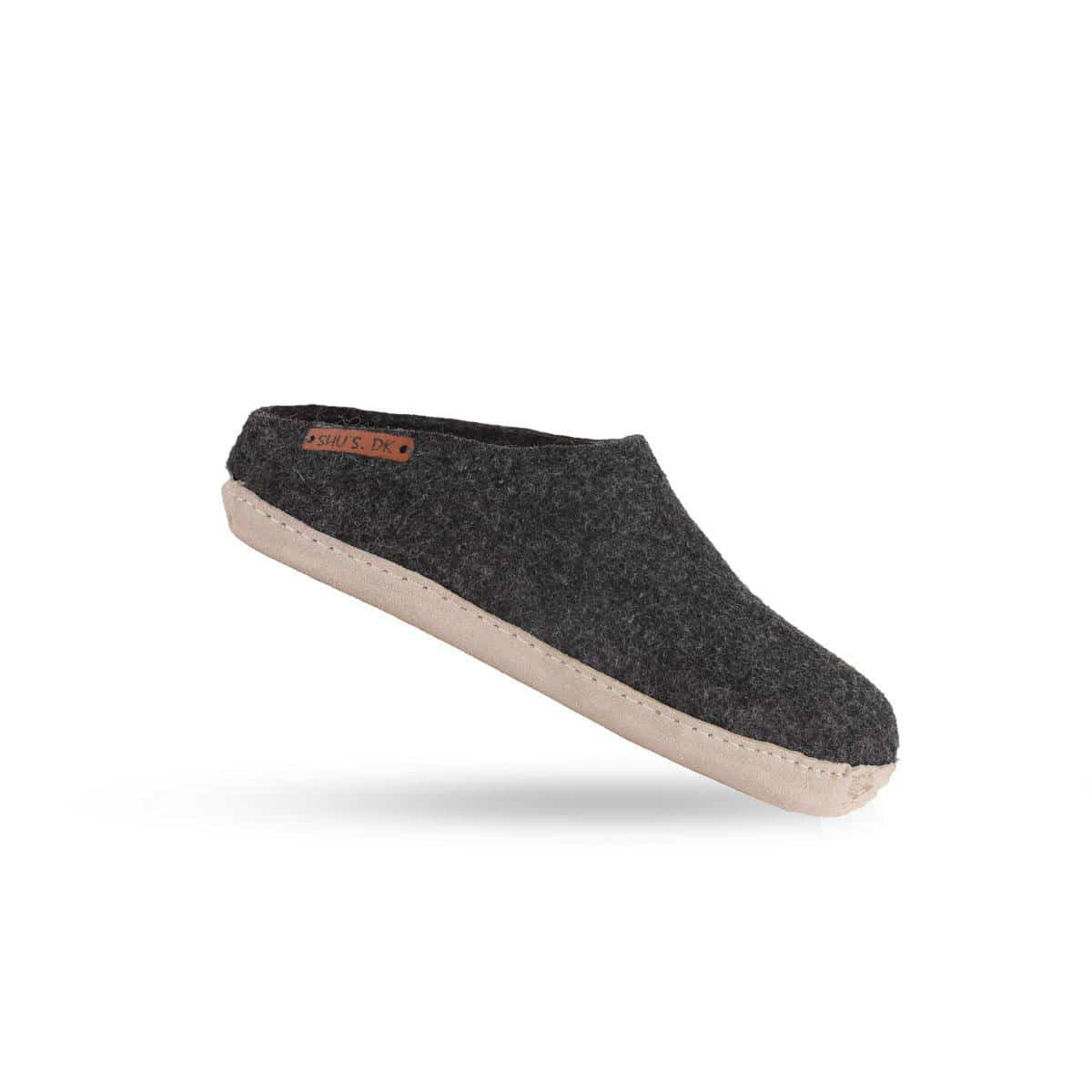Uldtøffel (100% ren uld) m/sål i skind - Dansk Design fra SHUS