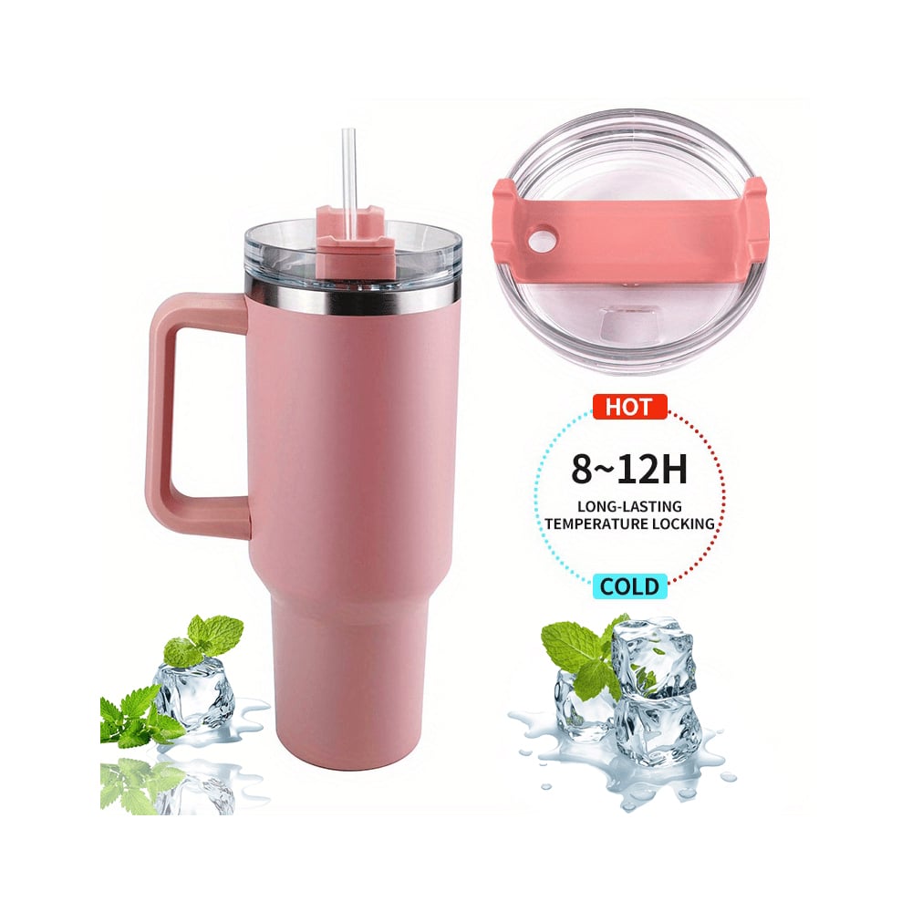 Tumbler termokopp 1200 ml med håndtak, lokk og sugerør