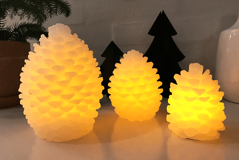 Levende LED-lys – LED-belysning i sett med 3 stk. konglelys