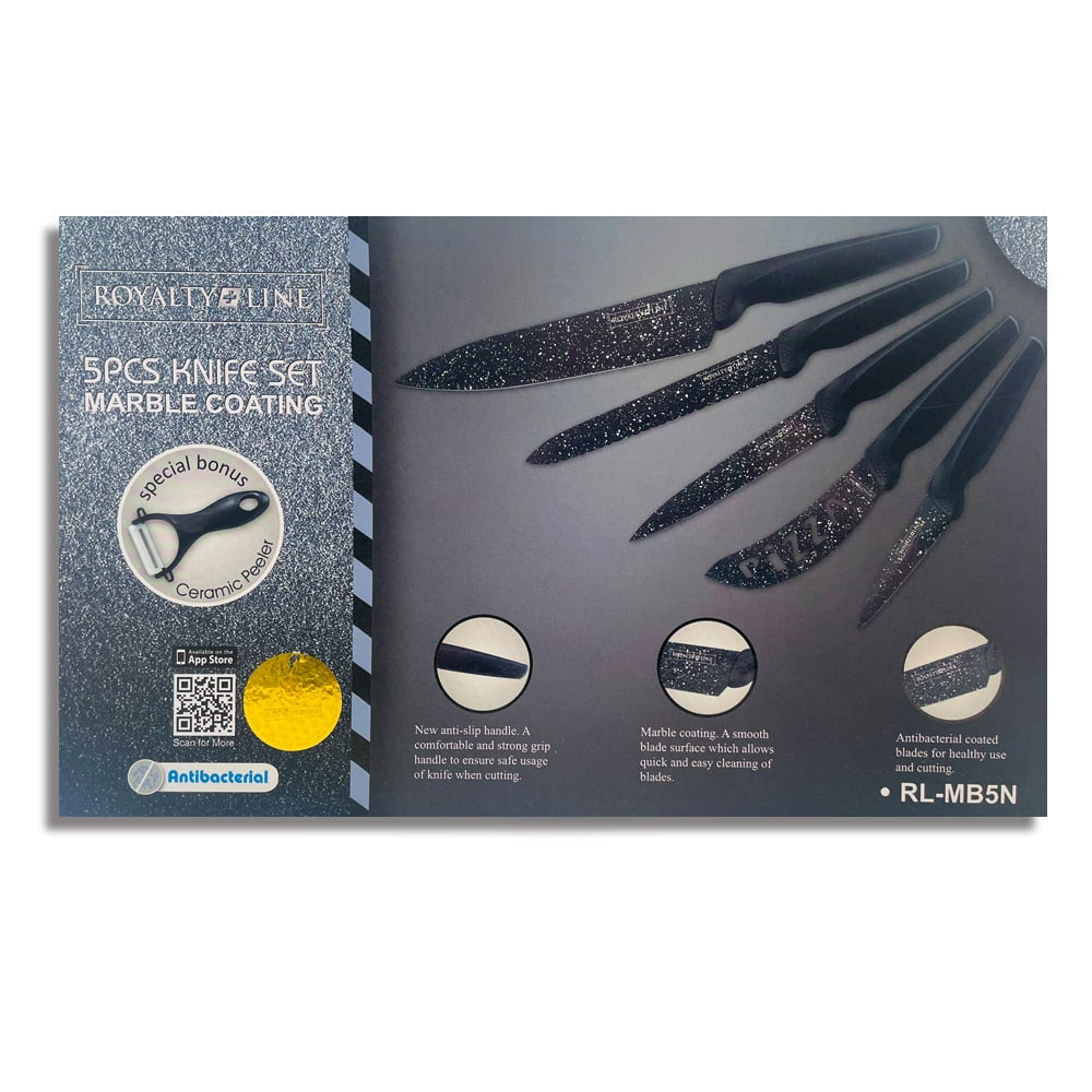 Knivsett (5 deler + skreller) Royalty Line m/marmorbelegg
