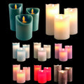LED blokklys - 3 stk. - 12/15/17 cm - m/3D flamme - (Flere farger)