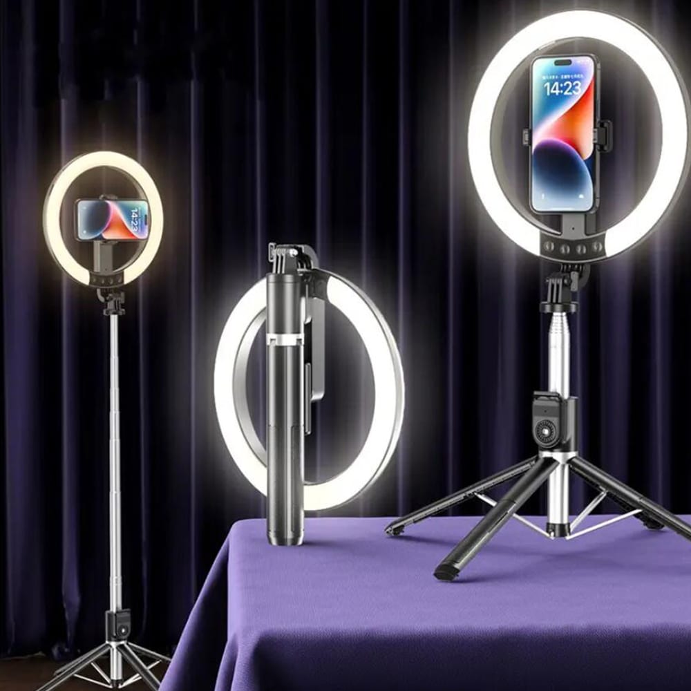 LED-ringlys med stativ og fjernkontroll