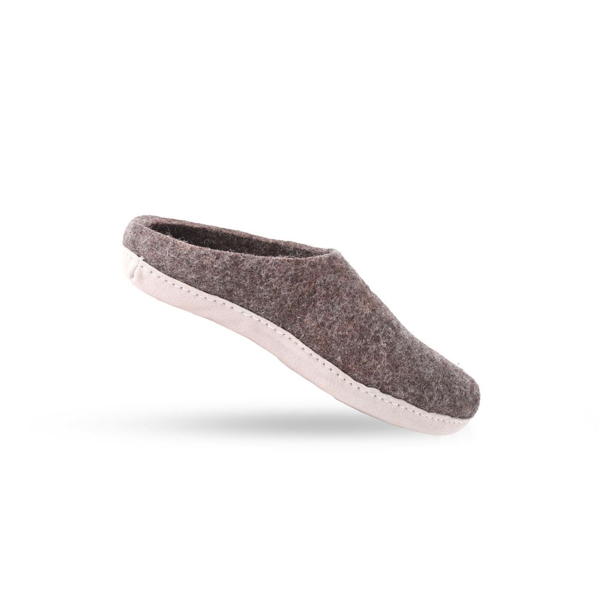 Uldtøffel (100% ren uld) m/sål i skind - Dansk Design fra SHUS