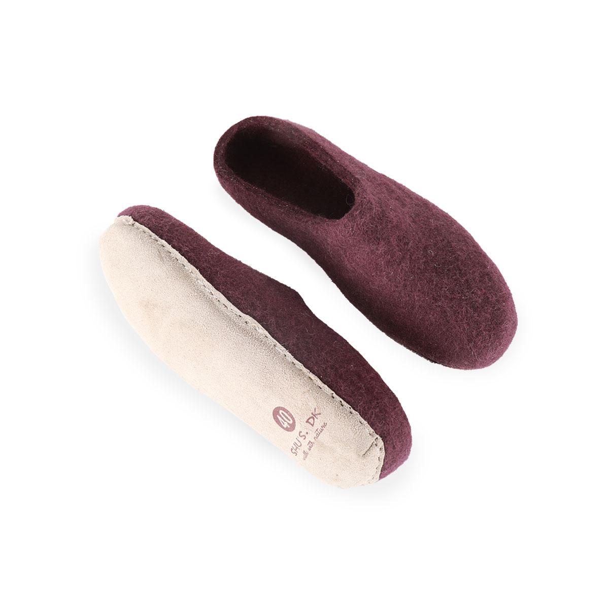 Uldtøffel (100% ren uld) m/sål i skind - Dansk Design fra SHUS