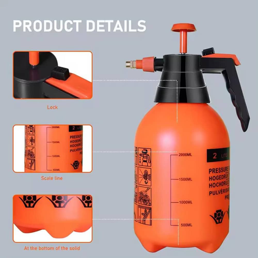 Trykksprøyte 2 liter med pumpe - oransje -