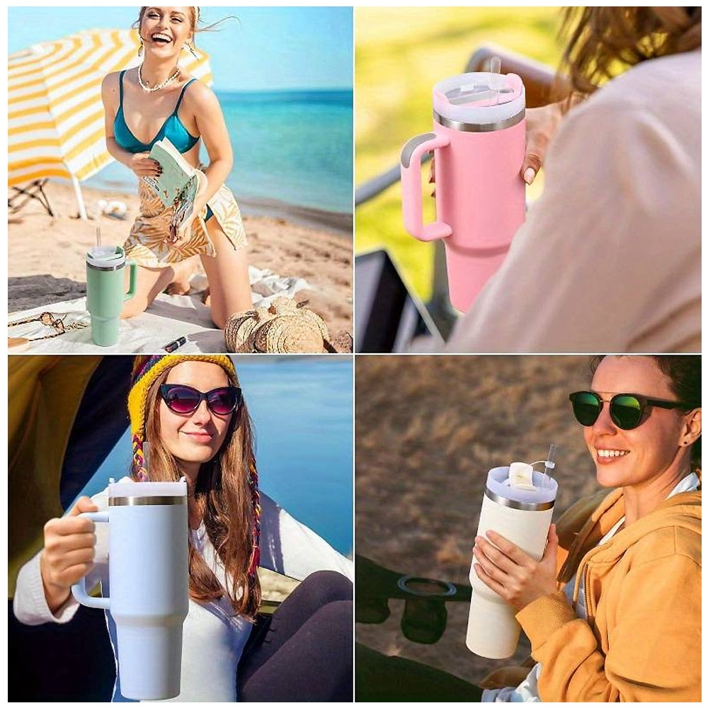 Tumbler termokopp 1200 ml med håndtak, lokk og sugerør