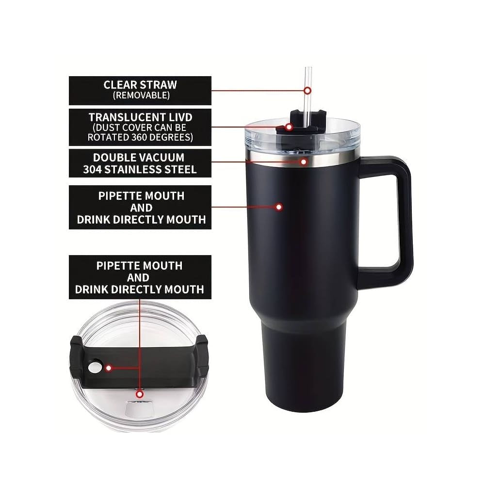 Tumbler termokopp 1200 ml med håndtak, lokk og sugerør