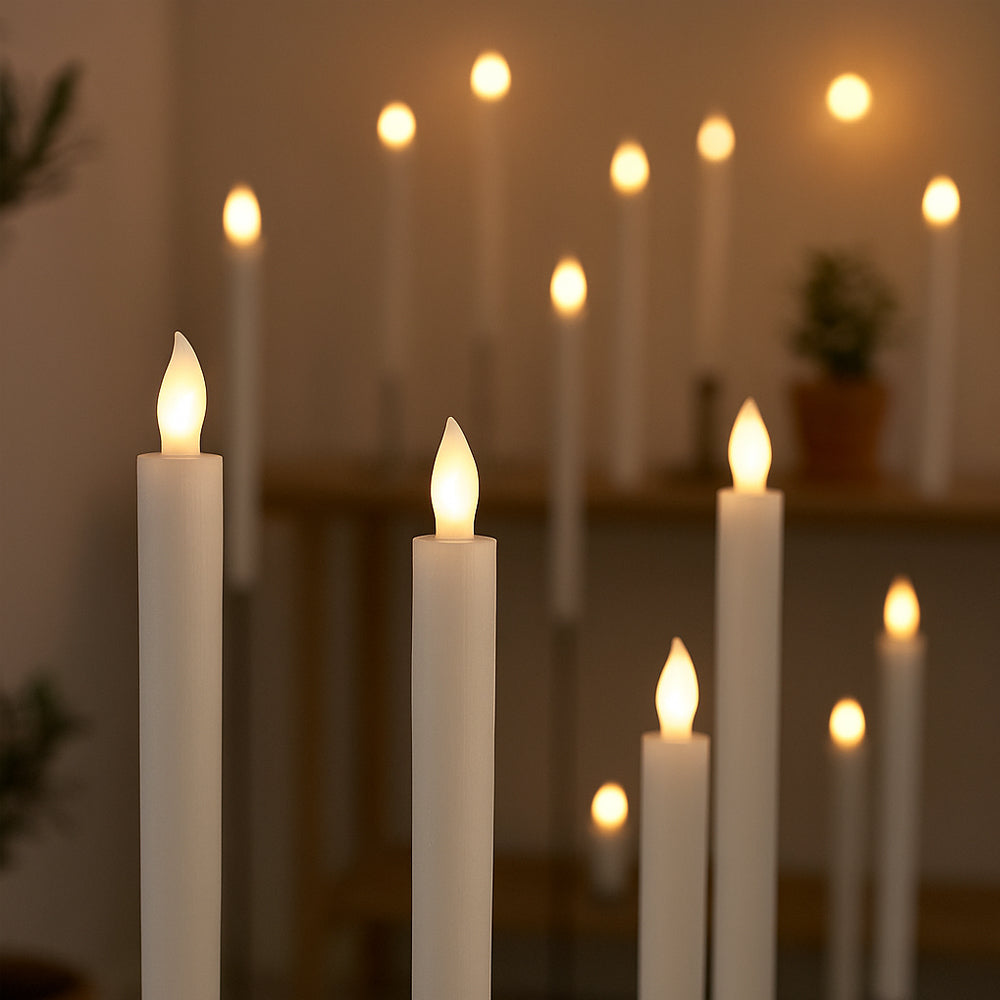 LED kronelys i ekte voks – 6 stk. – 24,5 cm – med timerfunksjon