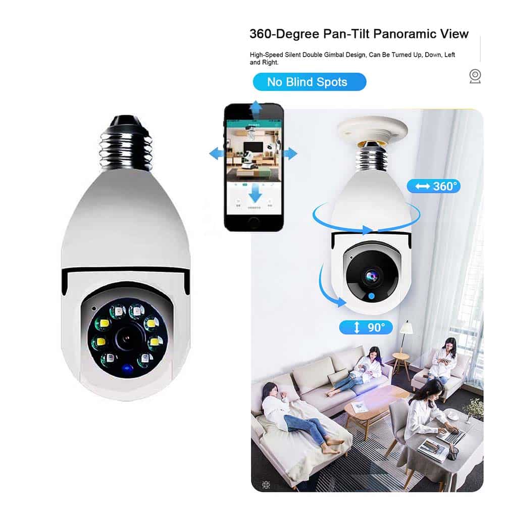 360° WiFi IP-kamera med vippefunksjon, Nattsyn, Bevegelsessensor, 2-veis lyd og LED-lys