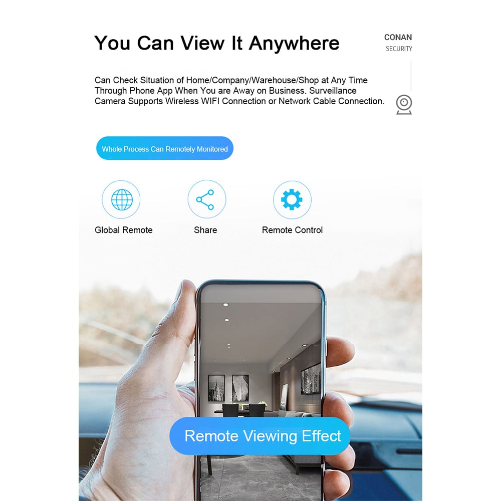 360° WiFi IP-kamera med vippefunksjon, Nattsyn, Bevegelsessensor, 2-veis lyd og LED-lys
