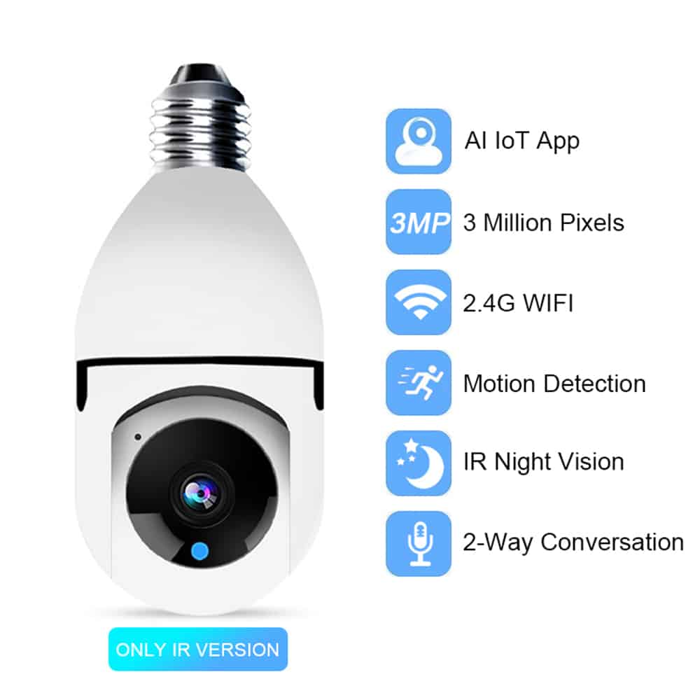 360° WiFi IP-kamera med vippefunksjon, Nattsyn, Bevegelsessensor, 2-veis lyd og LED-lys