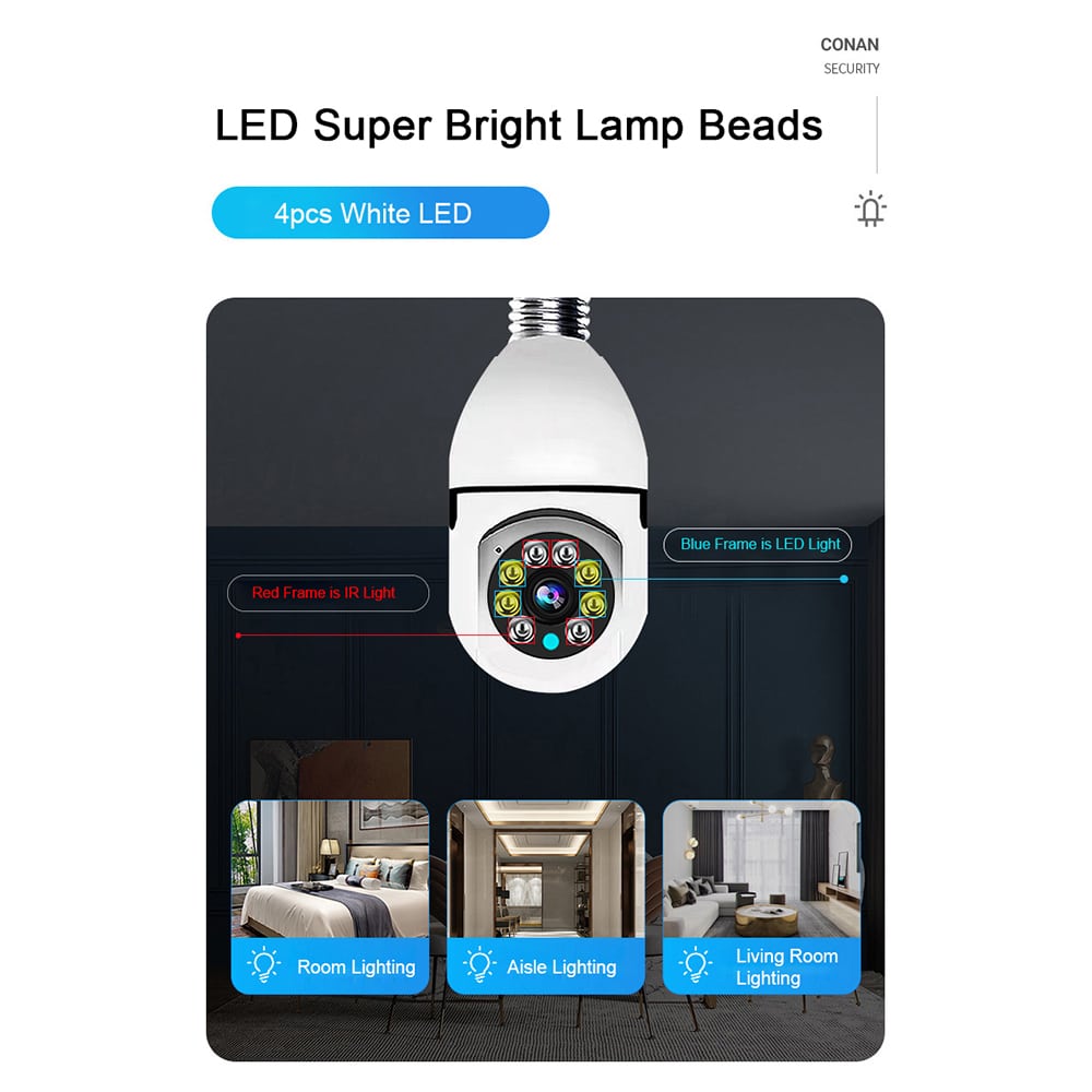 360° WiFi IP-kamera med vippefunksjon, Nattsyn, Bevegelsessensor, 2-veis lyd og LED-lys