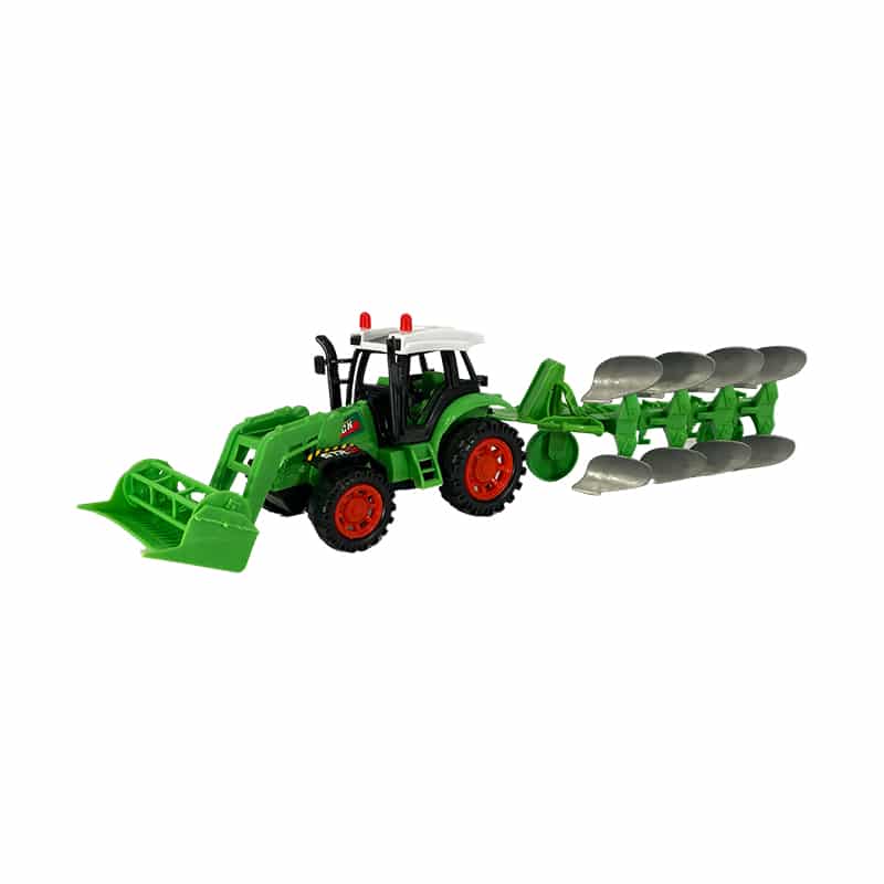 Traktor m/plog og frontlaster – grønn eller rød fra Farmworld