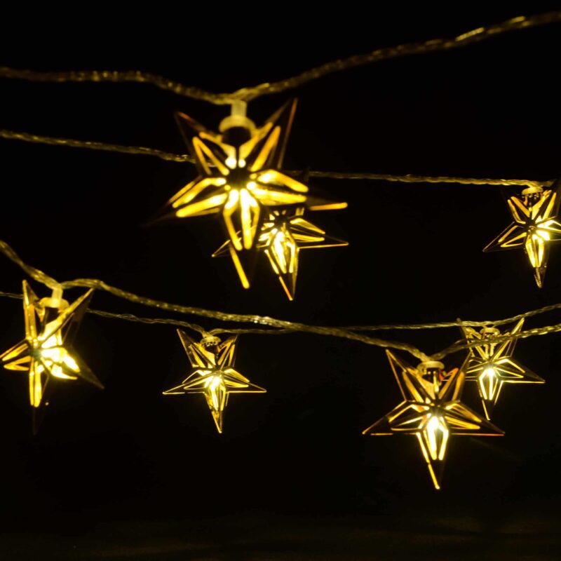 LED-Lyslenke med 20 Stjerner - Gull (3 meter)