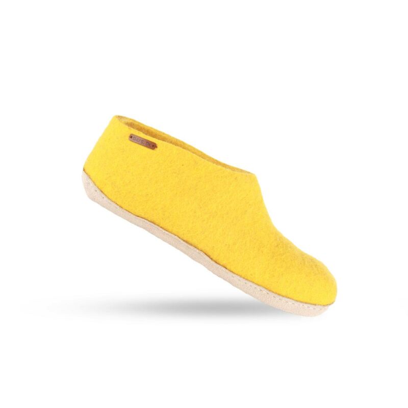Ulltøfler m/høy hælkappe (100 % ren ull) – Modell Karri gul m/såle i skinn