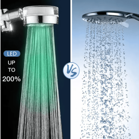 Vannbesparende dusjhode med temperaturkontroll i fargerikt LED-lys