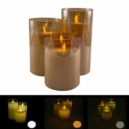 LED lys i glass - 3 stk. - 12/15/17 cm - m/3D flamme - (flere farger)